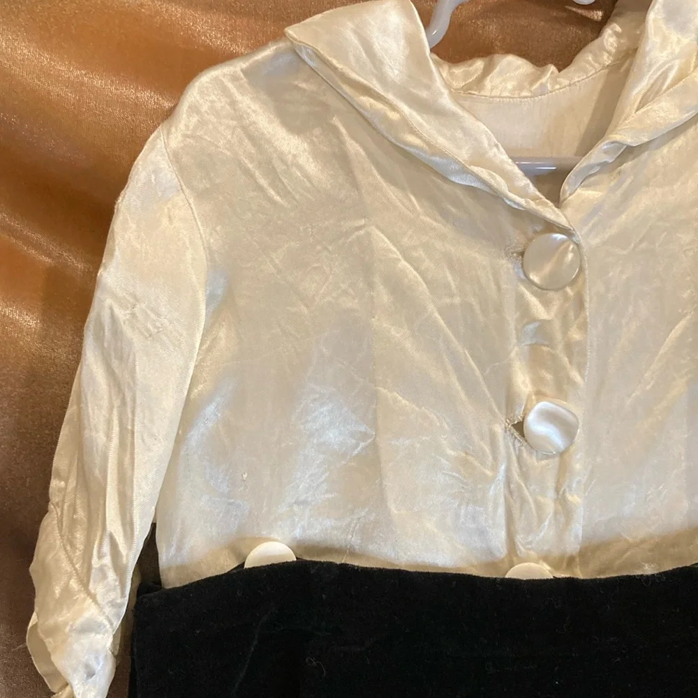 Vintage White Satin Blouse with Black Velvet Shorts. Box‎ P